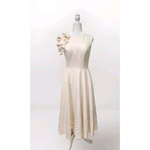 LT Lanting Bride Ivory Tea Length Ruffle Shoulder Wedding Dress Size 10 NWT